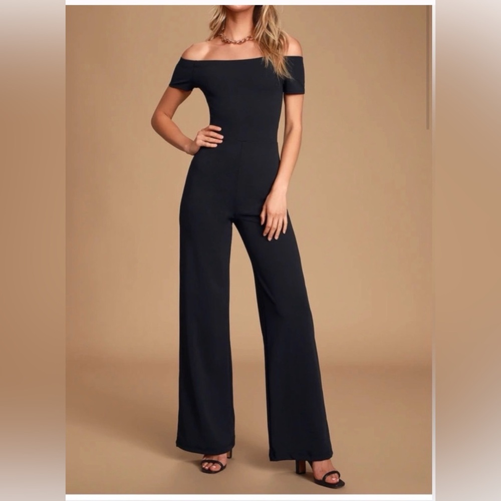 Lulu's Off-Shoulder Black Jumpsuit